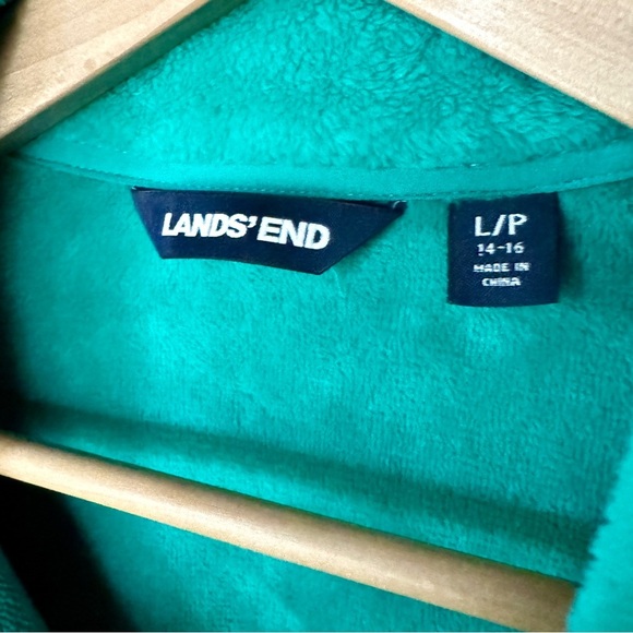 EUC Lands' End Soft Teddy Fleece L Petite Teal Green 1/4 Snap Pullover Pockets - Picture 5 of 10